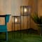 Glitzhome® Black Metal Cutout Pattern Solar Powered Outdoor Floor Lanterns Set